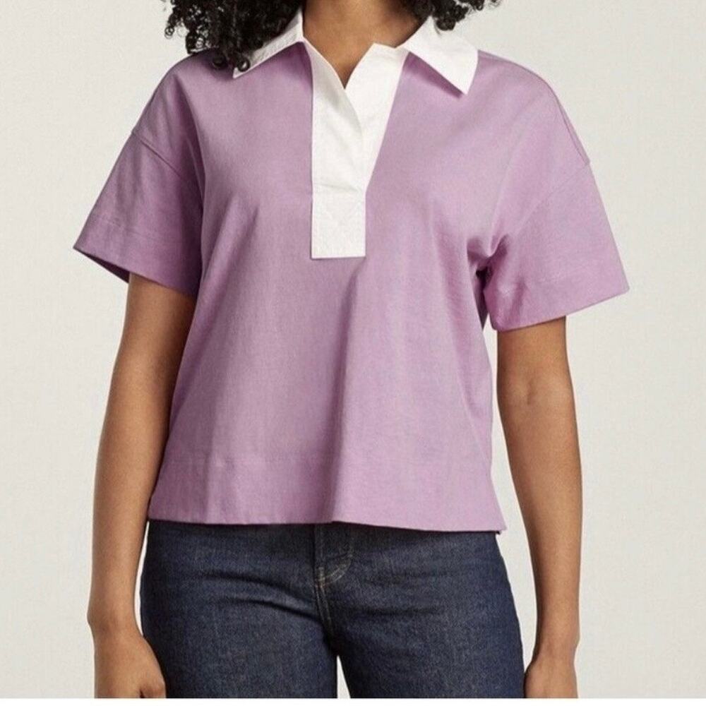 Everylane Retro Jersey Polo Top Women's XS Pink Mauve Boxy Preppy